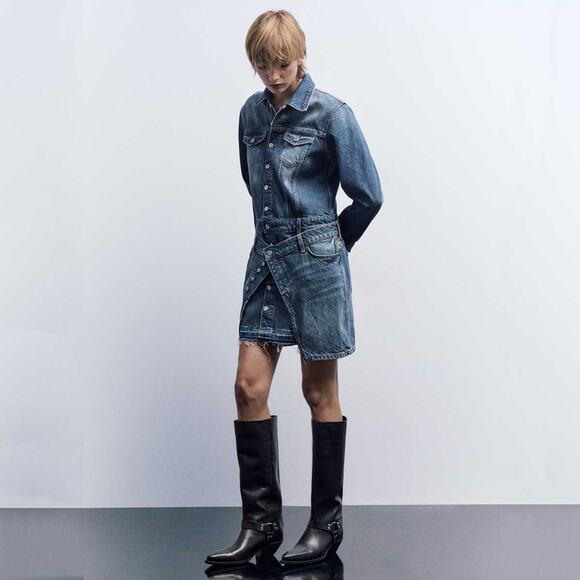 ZARA Layered Asymmetrical Denim Jean Dress - Picture 2 of 14